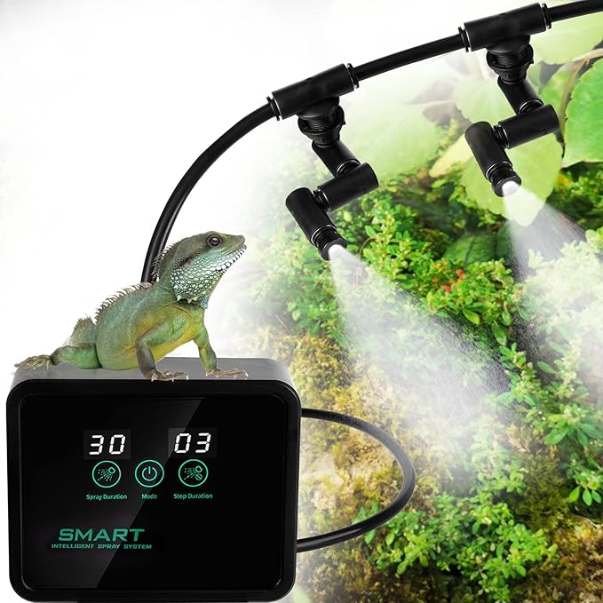 Reptile Humidifier, Intelligent Misting System with Timer, 360 Reptile Fogger for Chameleon, Lizard, Snake, Turtle, Frog, Amphibian, Rainforest Plants