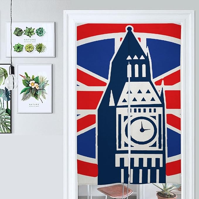 London Big Ben British Union Jack Flag Light Blocking Door Curtain, Suitable for Bedroom Entrance