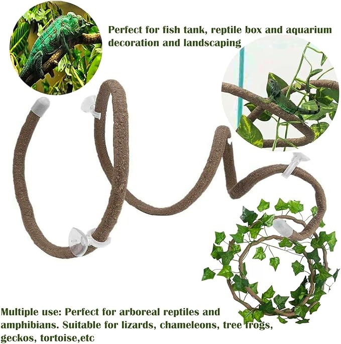 Leopard Gecko Tank Accessories. Reptile Hammock Vines Plants with Coconut Shell Ladder Hideout Hermit Crab Decor for Bearded Dragon Lizard Chameleon Crested Gecko Tortoise Snake(10PCS with Water Dish)
