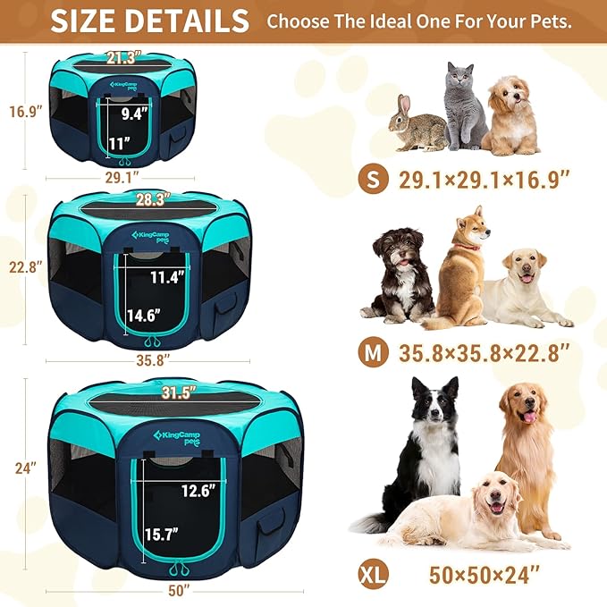 KingCamp Dog Playpen, Portable Foldable Cat Kitten Puppy Tent Crates 29"/36"/50" Pop Up Pet Playpen with Zippered Bottom & Cover for Indoor Outdoor Use (Small, Green)