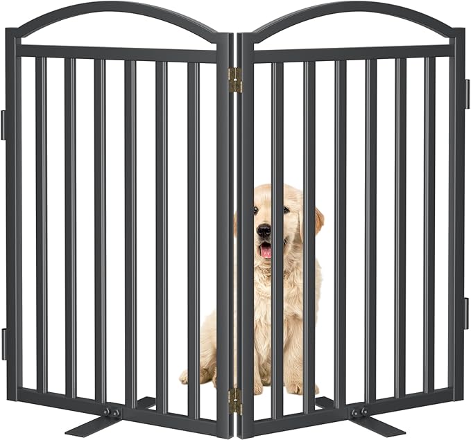 Malier Metal Freestanding Dog Gate, 32'' Height Outdoor Indoor Dog Fences, Extra Wide Foldable Puppy Gate for Stairs (Black, 【2 Panels】 40''W × 32''H)
