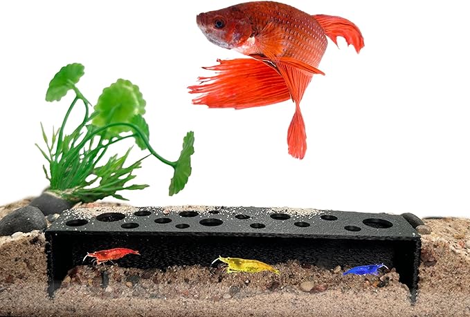 Slim Shrimp Breeding Protector | Shrimp Breeding Cave Aquarium Tunnel | CTWPets (Black)
