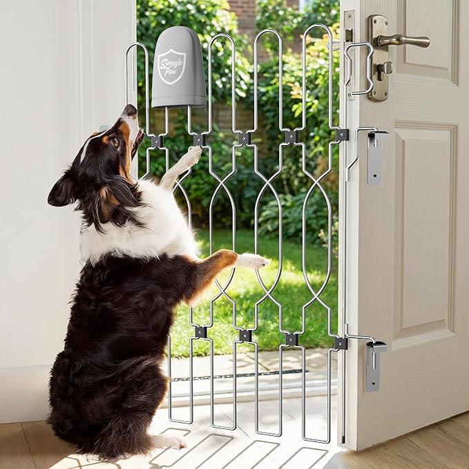Snagle Paw Extra Tall Metal Retractable Door Barrier, 24.4" Wide 35" Tall Safety Dog Gate for Front Door,Easy Install Retractable Pet Gate for Recreational Vehicle,Doorways