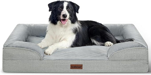 aodisman Orthopedic Dog Beds for Large Sized Dogs, Waterproof Memory Foam Big Size Pet Bed with Sides,Comfort Thick Egg-Crate Foam,Dog Couch Bed,Washable Cover & Non-Slip Bottom,Light Grey