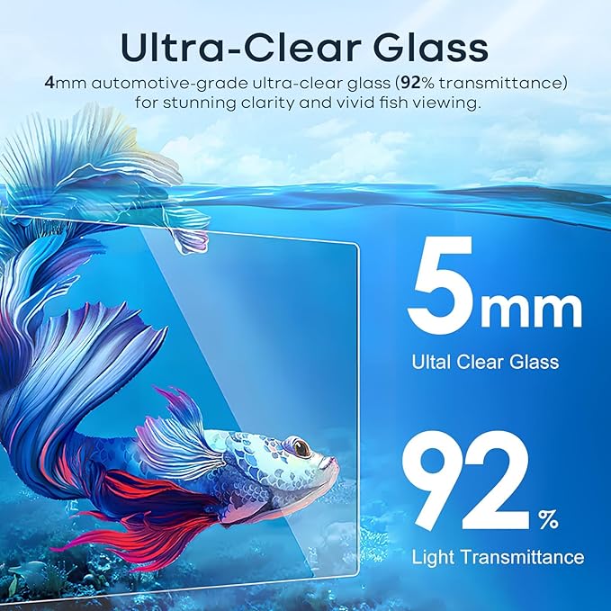 10 Gallon Glass Fish Tank Open-Back Lid, Aquarium Fish Bowl Cube for Betta Goldfish Snails Shrimp Aquatic Planting, Ultra Clear Rimless Low Iron