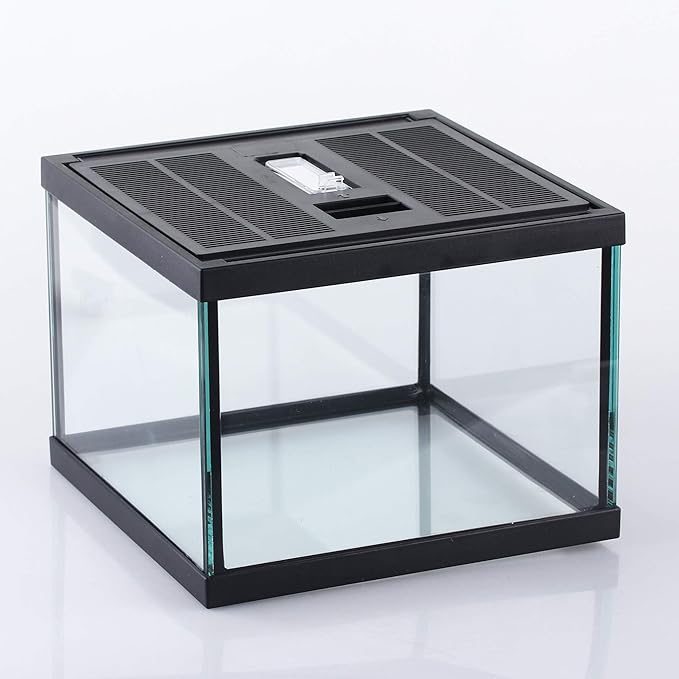 crapelles Reptile Amphibians Tank, 7.8x7.8x5.9 inches Terrarium Glass Box for Small Pet, Ventilation Transparency Clearly Visible Habitat