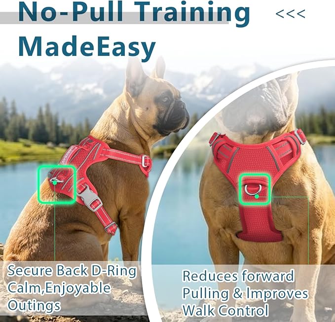 BARKBAY Dog Harness No Pull with ID Tag Pocket - Heavy Duty, Reflective, Easy Control for Large Dogs(Red,XL)