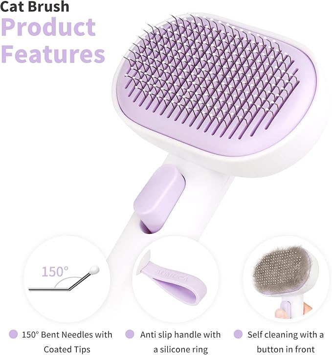 aumuca Cat and Dog Grooming Brush for Shedding, Removes Loose Fur from Long or Short Haired Pets - Ideal for Cats, Kittens, Rabbits, and More - Purple - Image 3