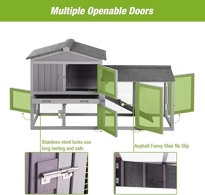 GUTINNEEN Rabbit Hutch Outdoor No Leak Plastic Tray Bunny Cage Indoor with Large Run Space Extensible Chicken Coop