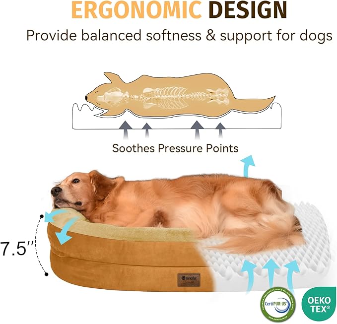 Orthopedic Dog Bed for Large Dogs, Waterproof Dog Bed for Large Size Dogs with Bolsters, Egg Crate Foam Sofa Bed with Washable Removable Cover & Non-Slip Bottom, Orange