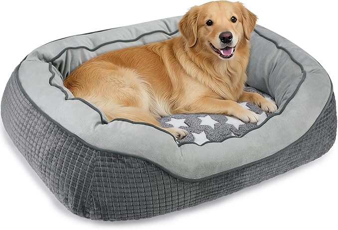 SIWA MARY Dog Beds for Large Dogs, Washable Pet Bed, Orthopedic Dog Sofa Bed, Soft Calming Sleeping Warming Puppy Bed (Star-Grey, X-Large-(35’’x 25’’x 10’’))