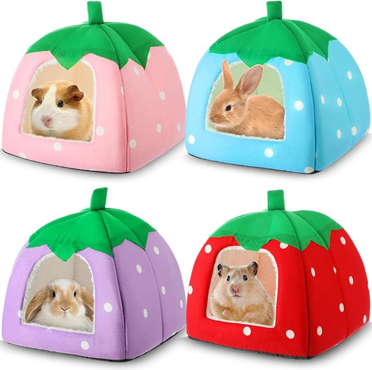 Novabright 4 Pack Guinea Pig Hideout Bed Dwarf Rabbit Bed Sleeping Fleece House Washable Cave Cage Accessories for Little Bunny Ferret Chinchilla Hedgehog (10.2x10.2x9.5 Inches,Fruit Style)
