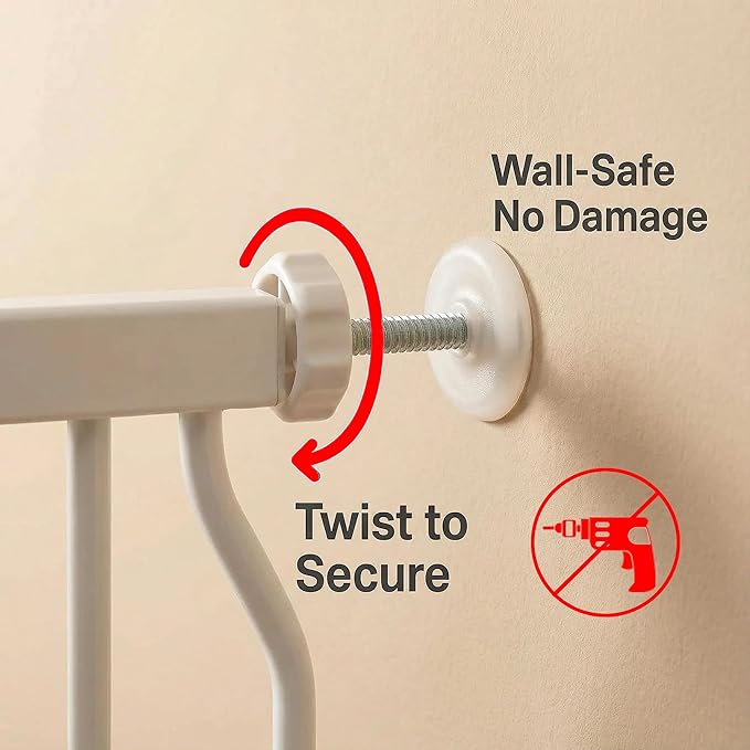 Walk Through Baby & Dog Gate 29-38.5 Inch, Pressure Mounted No Drilling, Adjustable Indoor Safety Gate for Stairs & Doorways - Metal Design for Kids and Pets, White