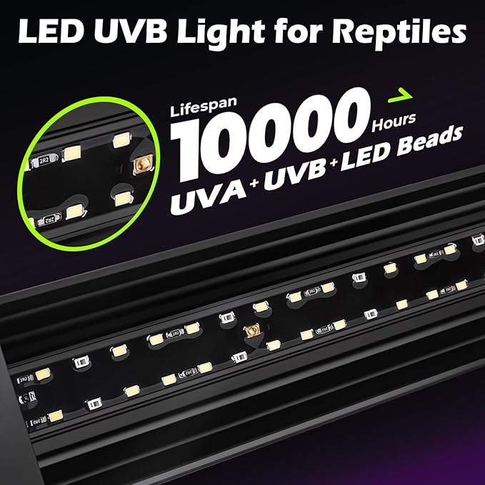 UVB Light for Reptiles 6W 9.8IN LED UVA UVB Terrarium Lamp with 4 Auto Modes for Ferguson Zones UVB Bulb with Timer for Bearded Dragon Gecko Turtle Lizard Snake Adjustable Brightness for Reptile Tank