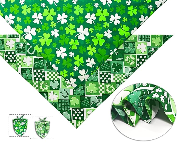 St. Patrick's Day Dog Bandanas 2PCS-Small,Irish Shamrock Design Scarves, Holiday Costumes,Pet Scarves for Boys and Girls,Dog Outfit Gifts for Small Dogs and Cats(Green)