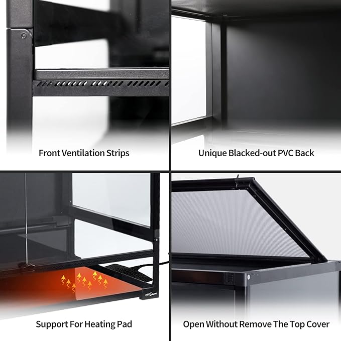 REPTI ZOO Collapsible 120 Gallon Reptile Tank, Tempered Glass Large Reptile Terrarium 48"x24"x24", Black PVC Back, Front & Top Ventilation & Anti Escape Lid, Easy Folding