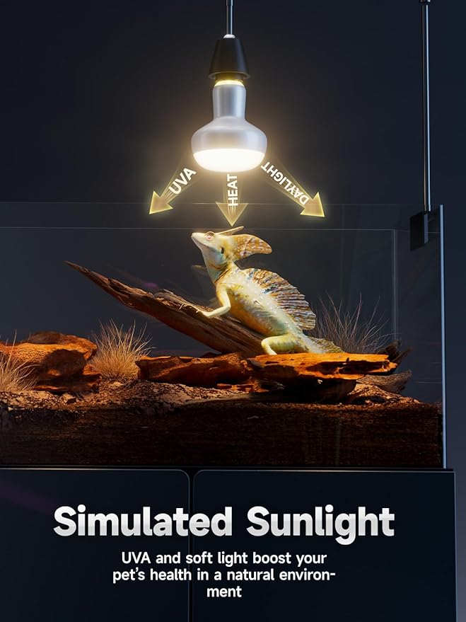 Reptile Heat Lamp,2 Pack 100W Basking Light Bulb with UVA Simulated Sunlight, 3000+ Hours Lifespan, Efficient Heating & Easy Installation for Bearded Dragon, Turtle, Lizard, Snake, Gecko & Chicken