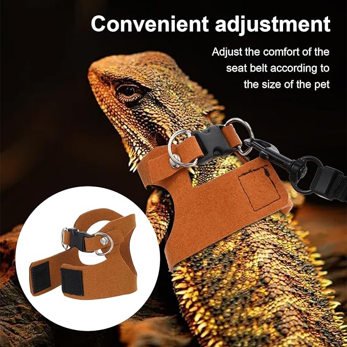 3 Pack Bearded Dragon Harness and Leash Set, Adjustable Nylon Bearded Dragon Accessories with 3 Sizes Vests, 6.56ft Lead for Reptile Training & Walking Accessories(Brown)