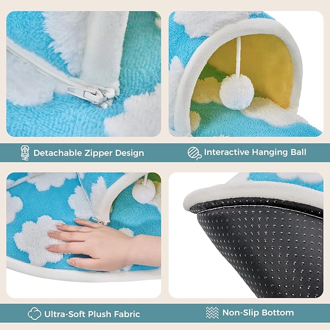 Avont Guinea Pig Hideout Tunnel Bed, Large Washable Hideaway House with Play Tunnel for Small Animals, Chinchillas Hamsters Chipmunks Dwarf Rabbits Rats -Cloud