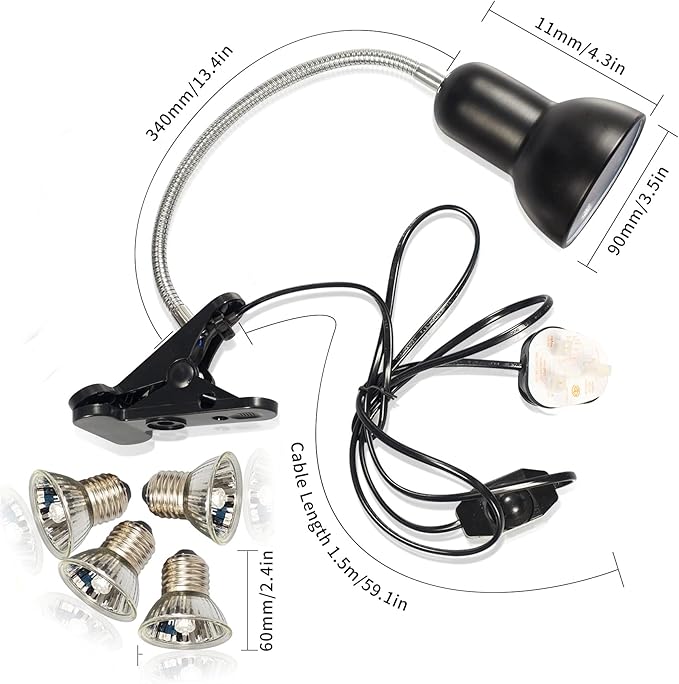 Reptile Heat Lamp, UVA UVB Reptile Light Basking Spot Lamp, Turtle Aquarium Tank Heating Lamps Holder & Switch Fixture for Aquatic Turtles Tortoise Snake Lizards Terrarium Amphibian with 3 Heat Bulbs