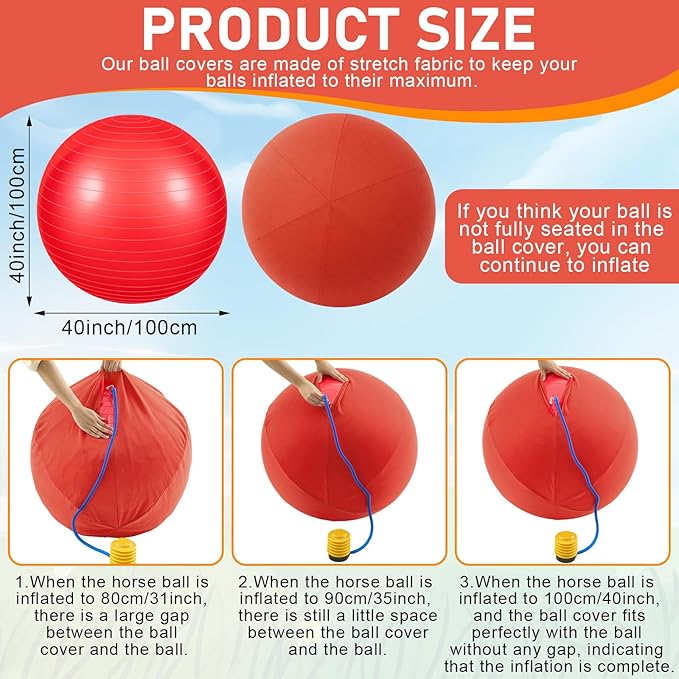 40 Inch Giant Herding Ball with Ball Cover Anti Burst Please Watch VCR for How to Inflation Horse Toys for Horses Entertainment Play, Pump Included(Classic, Red)