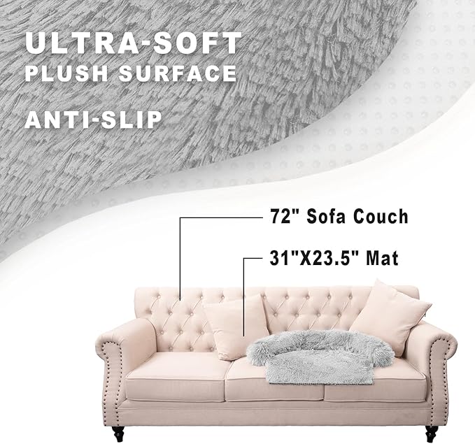 Tinaco Calming Dogs/Cats Bed Mats, Dog Pad Washable Removable Couch Cover, Plush Long Fur Mat for Pets, Waterproof Lining, Perfect for Small, Medium and Large Dogs and Cats (Light Gray, 31"x23")