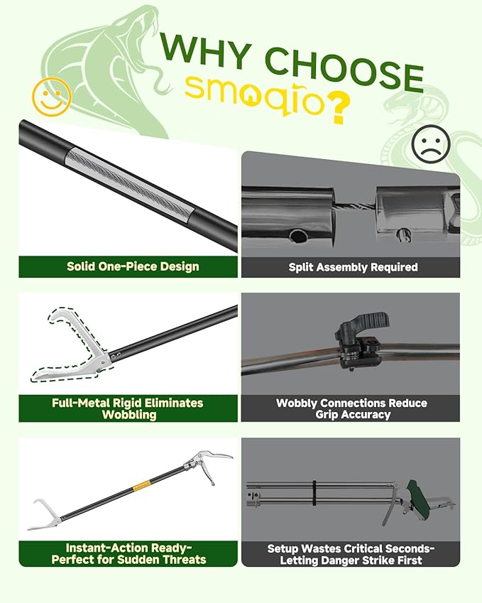 Snake Grabber Tool, 59in Professional Snake Tongs, All-Aluminum Alloy Reptile Catcher Grabber with Anti-Slip Grip, Wide Jaw Multi-Function Handling Tool with Lock