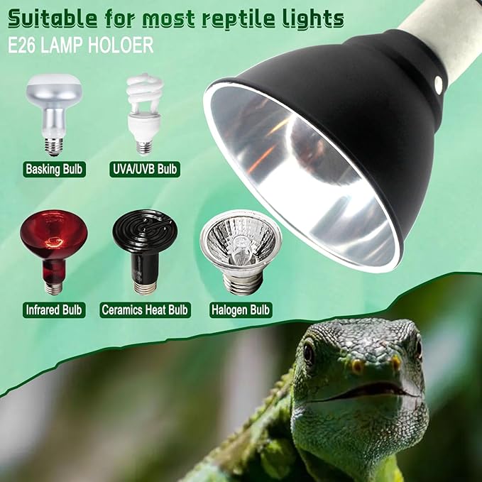 BNOSDM Reptile Light Fixture,5.5 Inch Shallow Dome Reptiles Heat Lamp Fixture for UVB UVA Bulb,Heat Basking Bulb,Optical Reflection Heat Lamp Fixtures for Reptile Amphibian Tank Terrariums