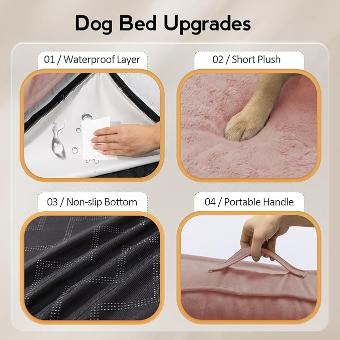 MEKIY Large Orthopedic Dog Bed with Sides XXL Dog Beds with Removable Washable Cover Non-Slip Waterproof Pet Bed for Extra Large Dogs - Pink XXL