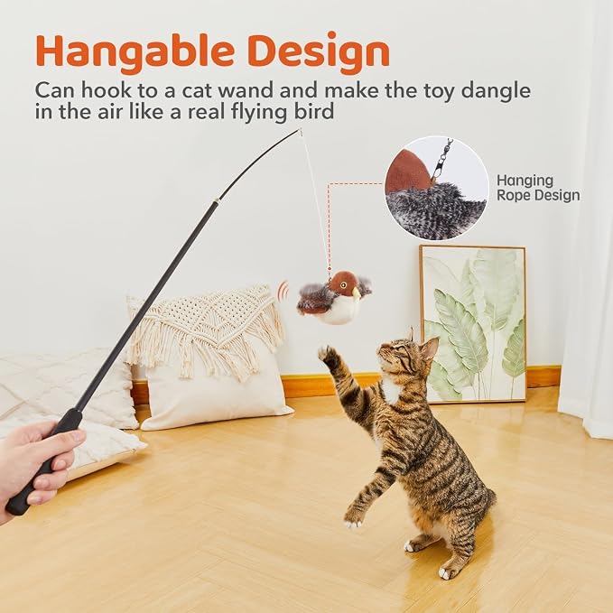 Potaroma Cat Toys Rechargeable Flapping Bird Sparrow, Lifelike Chirp Tweet, Touch Activated Kitten Toy Interactive Cat Exercise Toys for All Breeds Cat Kicker Catnip Toys 4.0 Inches - Image 6