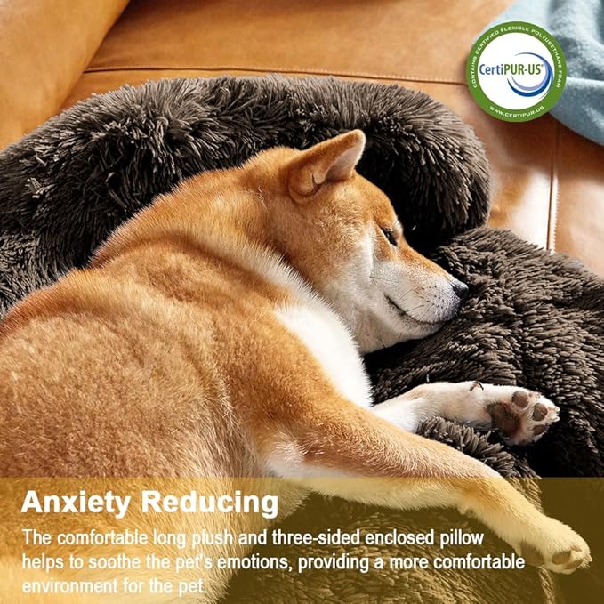 Codi Large Calming Dog Bed for Couch – Anti-Anxiety Sofa Protector Mat for XL Dogs, 45''x37''x6'', Machine Washable, Fluffy & Cozy with Non-Slip Bottom, Ash Brown