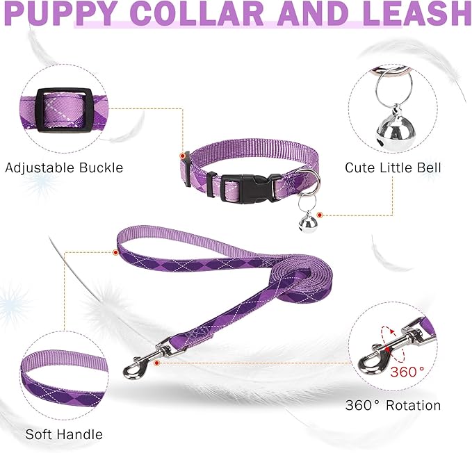 SCENEREAL Small Dog Harness and Leash Collar Set, Step in No Pull Soft Mesh Dog Harnesses for Small Medium Sized Dogs Puppy and Cats Outdoor Walking, No Chock Reflective Vest Harness, Purple Plaid XS
