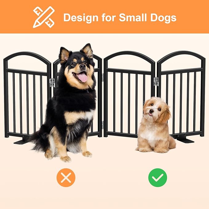 Snughome Short Dog Gate Indoor, 19.69" H Freestanding Small Dog Door Gates with Support Feet, Expands Up to 48" Wide Foldable Pet Gates for Doorway, 4 Panel Folding Pet Door Pet Fence for Puppy, Black