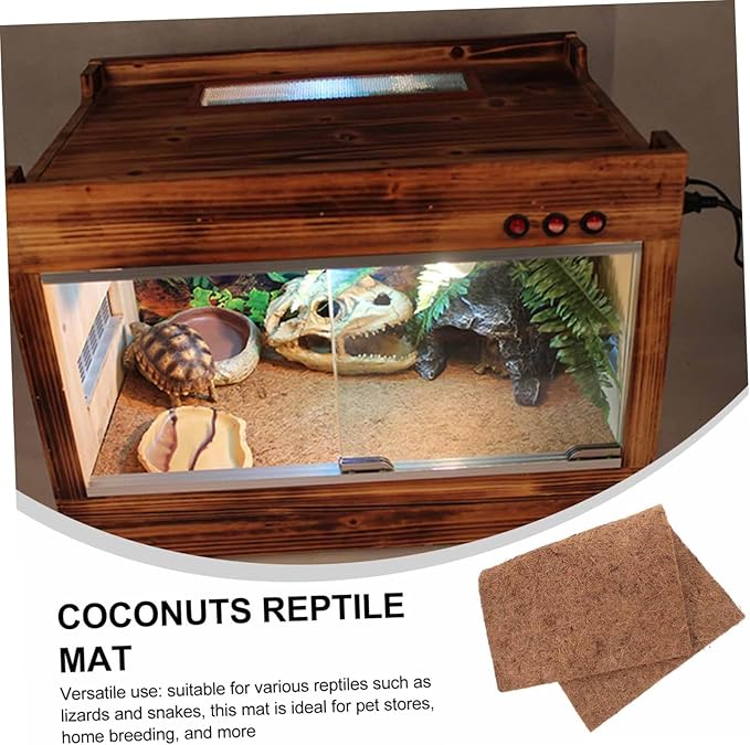 TOYANDONA 4pcs Natural Coconuts Fiber Reptile Mat Slip Resistant Bedding for Bearded Dragons Geckos Tortoises Safe Substrate for Terrariums Comfortable Habitat Flooring