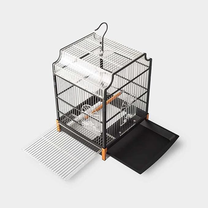 Bird Cage Wrought Iron Bird Cage Carrier Stainless Steel Portable Pet Bird Cage Travel Cage for Extra Small Finches Canaries Lovebirds Aviary Cage,Black