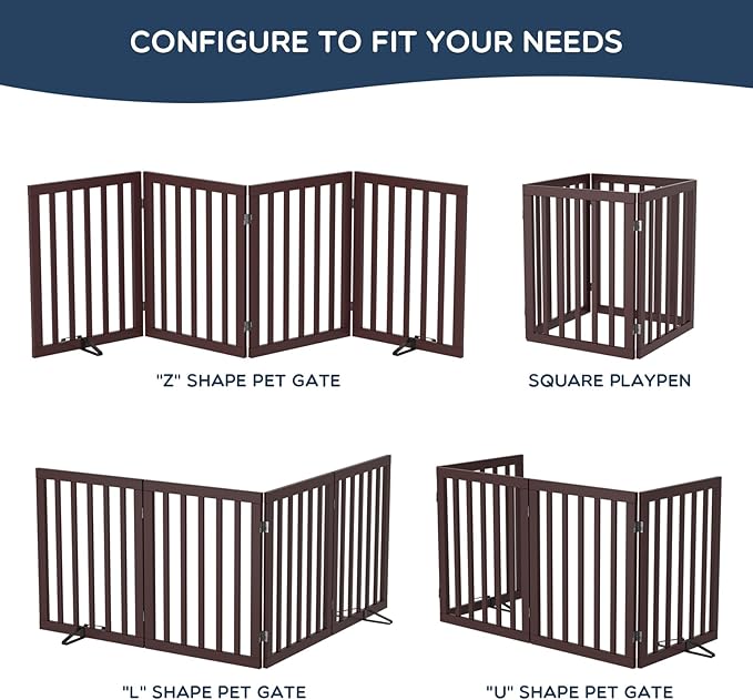Homykic Bamboo Freestanding Dog Gate, No Assembly Pet Gate Indoor, 24”H x 75”W Extra Wide Foldable Puppy Fence with Support Feet for the House, Doorways Stairs, 4 Panels, No Drilling, Espresso
