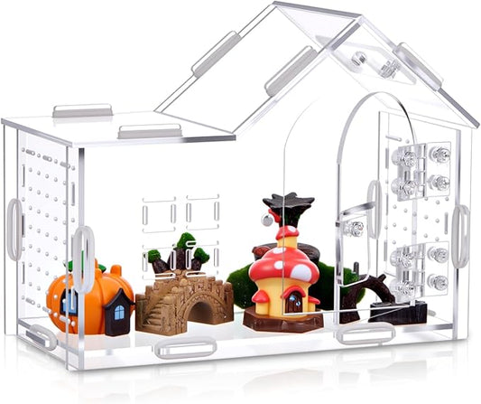 Teenyyou 7.9 x 5.9 x 3.9 Inches Large Jumping Spider Enclosure Acrylic Tarantula Enclosure Reptile Habitat with Handle and Magnetic Door for Reptiles, Amphibians and Spiders