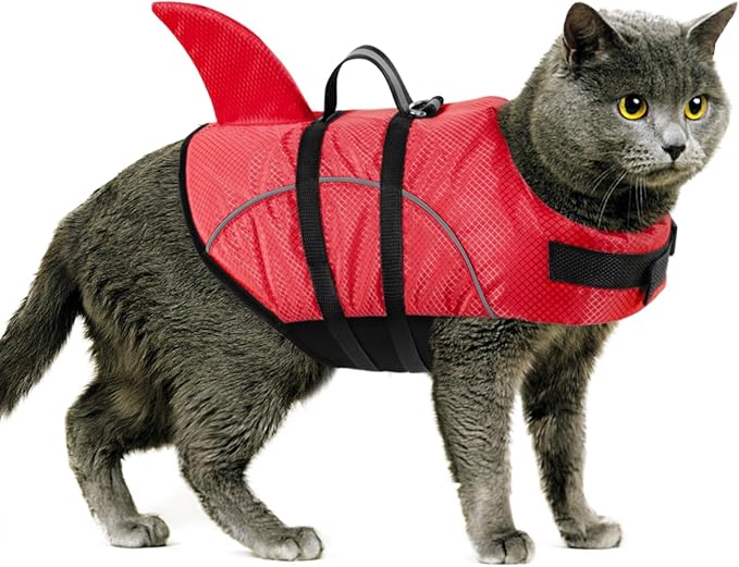 Queenmore Cat Life Jacket, XXS Extra Small Dog Life Vest, Puppy Life Vest for Swimming, Small Dog Vests for Boating, Lightweight High-Vis Water Floating Vest with Rescue Handle/Leash Hook