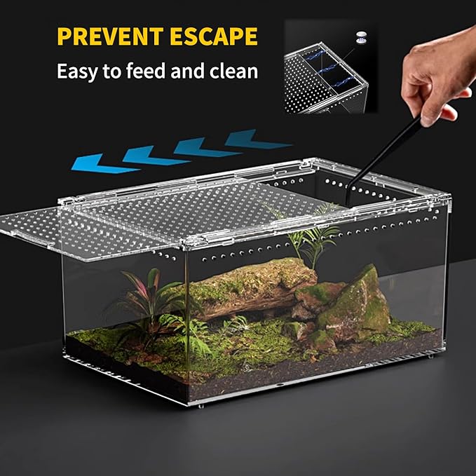 Reptile Growth Reptile PC Terrarium,Tarantula Enclosure,Spider Tank with Magnetic Button.12"x 8" x 6" Lizard Enclosure,Reptile Breeding Tank for Insect,Fish,Tarantula,Hermit Crab,Small Bearded Dragon