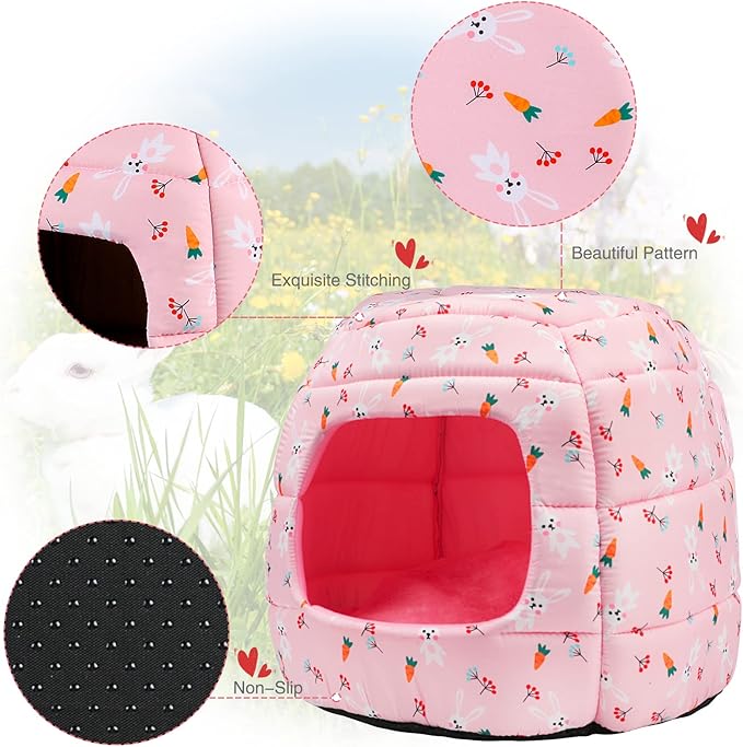 YUEPET Large Rabbit Bed House Foldable Winter Warm Bunny Hideout Cave for Guinea Pig Hamster Squirrel Ferret Hedgehog Chinchilla Cozy Cage Accessories