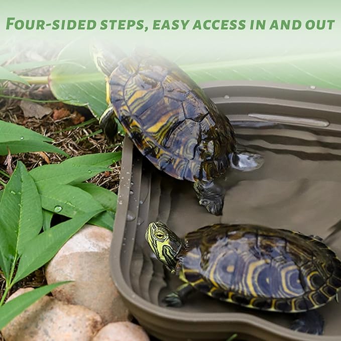 Reptile Bathing Pool, 2PCS Plastic Reptile Water Dish with Ramp Easy Climbing Turtle Water Bowl for Gecko, Snake, Turtle, Bearded Dragon, Lizard, 6.4x4.8in