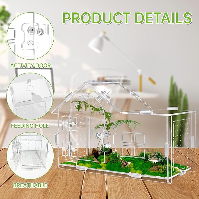 Acrylic Jumping Spider Enclosure, Jumping Spider Terrarium, Versatile Reptile Enclosure for Tarantula, Gecko, Hermit Crab Tank