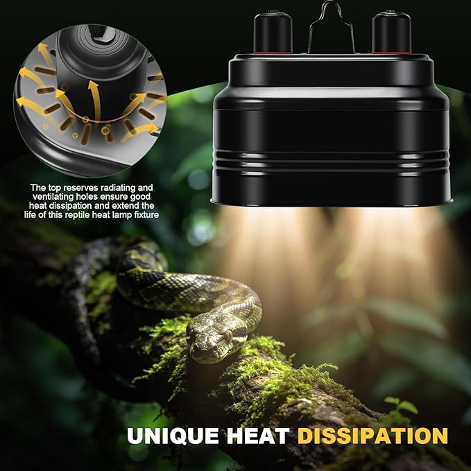 Dual Reptile Light Fixture Max 160W Each Heat Lamp Fixture Fits Heating Lamp Terrarium Light UVB Light for Lizards Turtles Snakes Terrarium Habitat