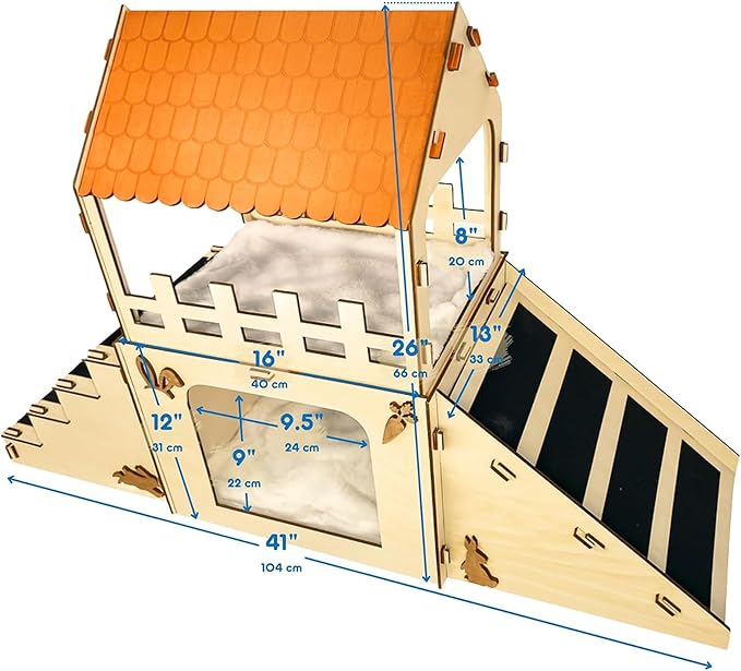 Deluxe Extra Large Wooden Rabbit Castle with Feeding Station, 2-Story Spacious Bunny Hideout House, Easy Assembly Indoor Habitat for Rabbits, Guinea Pigs and Chinchillas