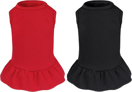 2 Pcs Dog Dresses Cat Skirt Solid Color Dog Clothes Summer Sleeveless Puppy Girl Clothes for Small Pet Dogs Cats (Black,Red, Medium)