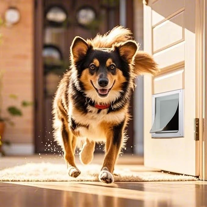 PAWISE 2 Way Dog Door, Lockable Dog Flap with Flexible Transparent Flap, Weatherproof & Easy Install Pet Door with Solid Metal Panel, Energy-Efficient Design Doggy Door for Large Dogs(15.3"x12.2")