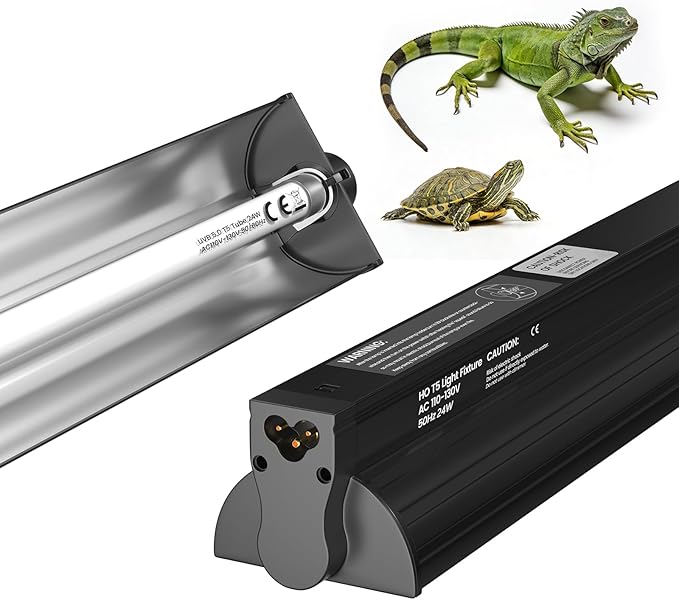 GlowUp 22inch 24W T5 5.0 UVB Light for Reptiles Light Fixture Combo Kit Reptile Lamp Tube Terrarium Hood UVB Light for Bearded Dragon Rainforest Dwelling Reptiles, Chameleons, Iguanas, Turtles
