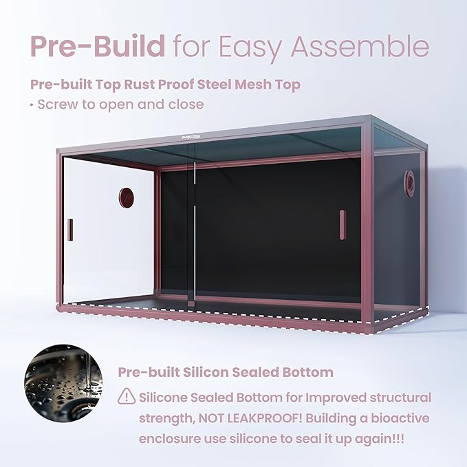 Phailozoo 120 Gallon Bearded Dragon Tank, Stackable Reptile Enclosure with Front Sliding Tempered Glass Doors, Easy Assembly Aluminum Frame Reptile Tank for Snake & Lizard