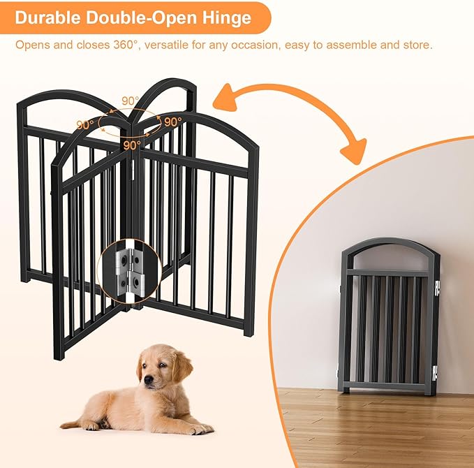 Snughome Short Dog Gate Indoor, 19.69" H Freestanding Small Dog Door Gates with Support Feet, Expands Up to 48" Wide Foldable Pet Gates for Doorway, 4 Panel Folding Pet Door Pet Fence for Puppy, Black