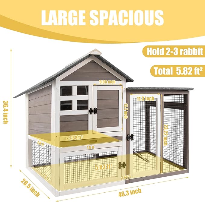 Ketive Rabbit Hutch Indoor Bunny Hutch Outdoor Wooden Rabbit Cages Indoor Rabbit Hutch with Pull Out Tray Large Rabbit Hutch Bunny Hutch Waterproof Asphalt Roof Guinea Pig Cages Pet House